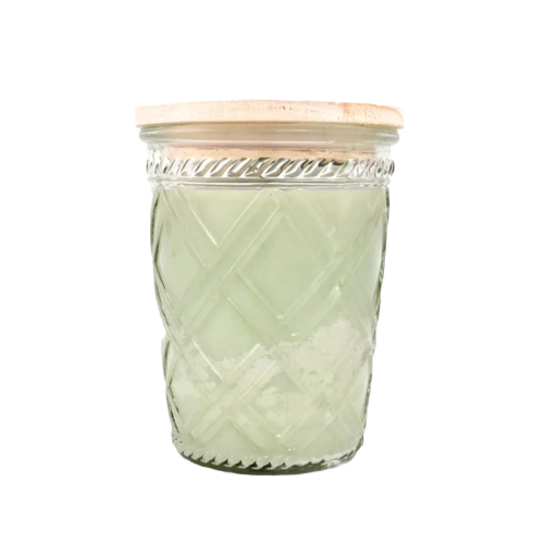 12 oz. decorative jar candle with embossed glass and natural wooden lid, part of home accents and decor collections