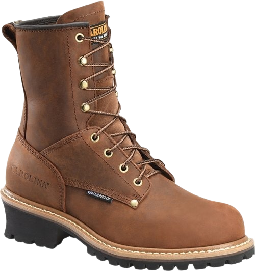 Brown waterproof leather logger boot with sturdy laces and rugged sole for durable outdoor use