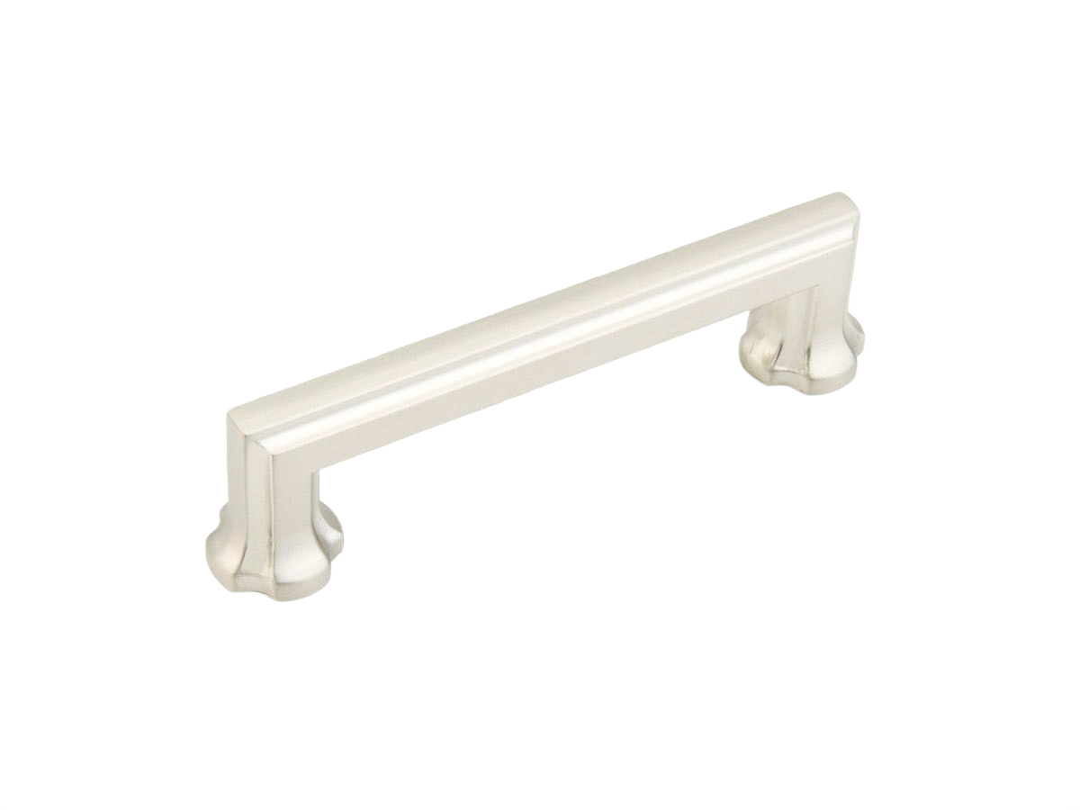 Satin nickel 4-inch cabinet pull with classic design for furniture and hardware home improvement accessories.