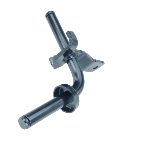 Black metal steering wheel spindle with mounting bracket for tools and home improvement applications