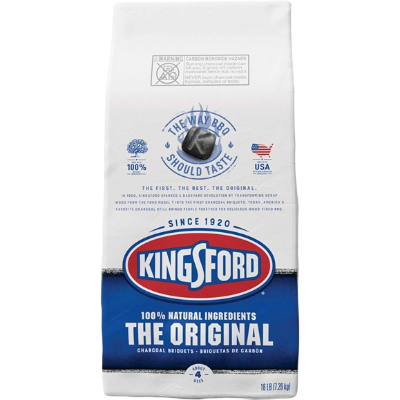 Bag of Kingsford charcoal briquets with natural ingredients, designed for grilling and outdoor cooking projects.