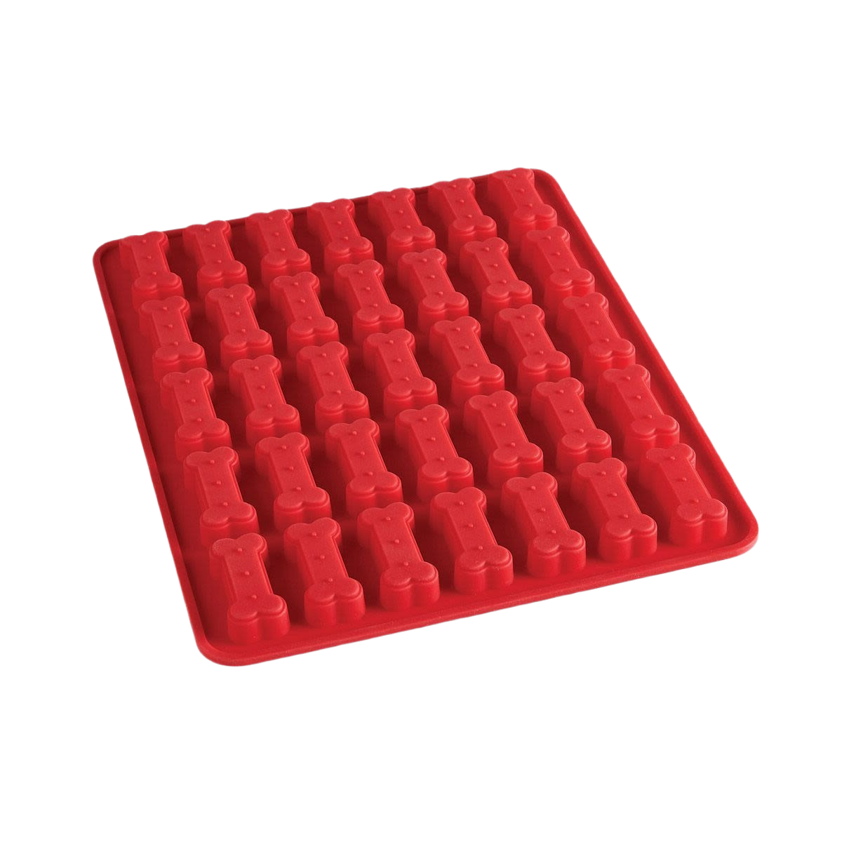 Red silicone mold with 35 bone-shaped cavities for homemade dog biscuits in kitchenware and bakeware collections under $50