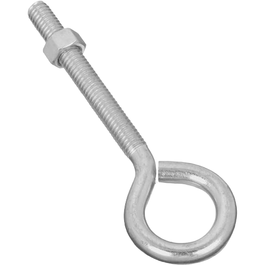 Zinc eye bolt with threaded shaft and hex nut for hardware, fasteners, and home improvement projects