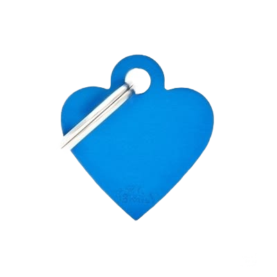 Small blue anodized aluminum heart-shaped ID tag for pets in Pet & Animal personalized tag collection under $25