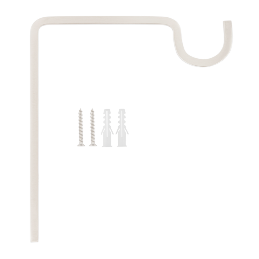 Satin nickel steel wall hook with mounting screws and anchors for hanging plants in lawn and garden collections under $50