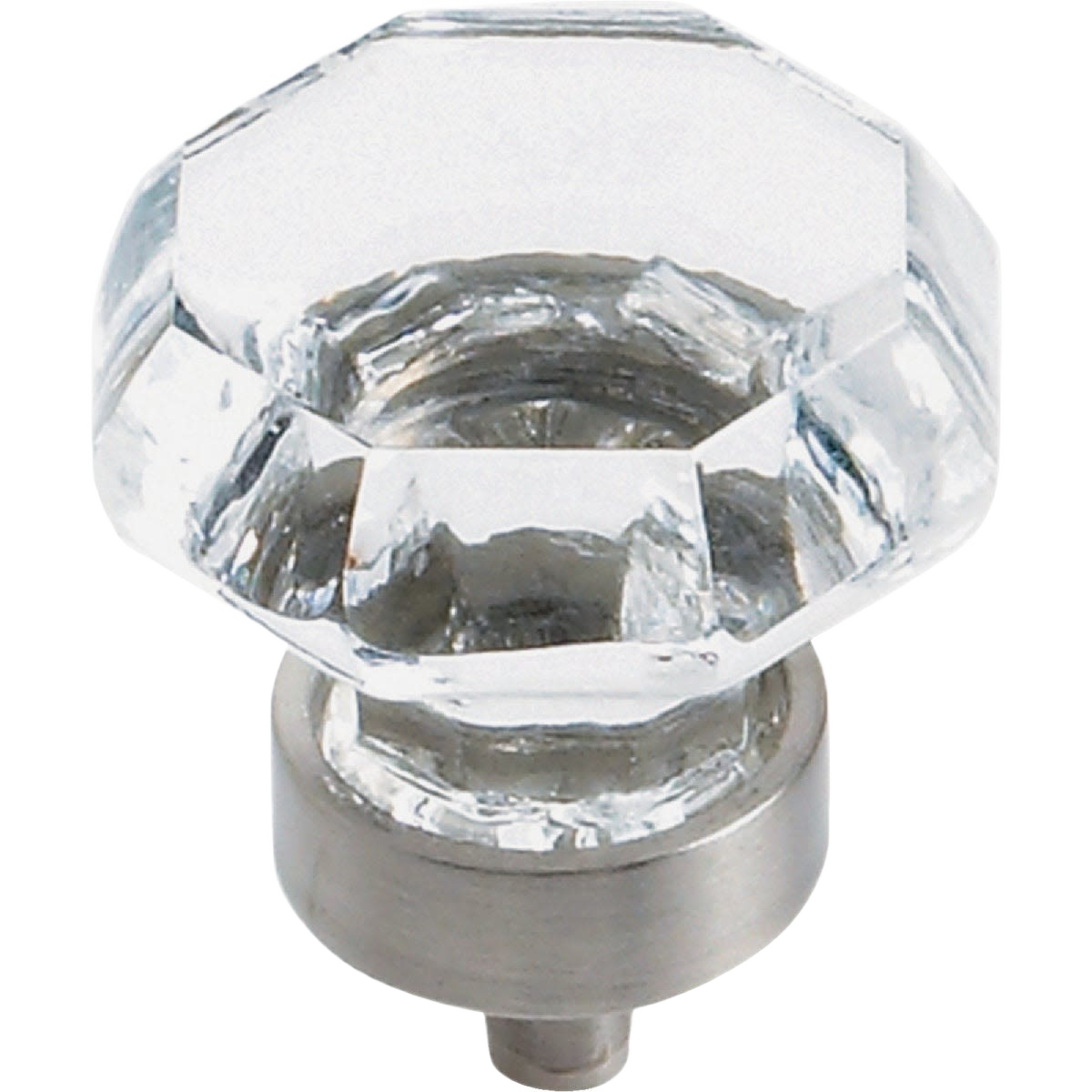 Clear crystal cabinet knob with satin nickel base, part of Hardware and Furniture Accessories under $50 collection