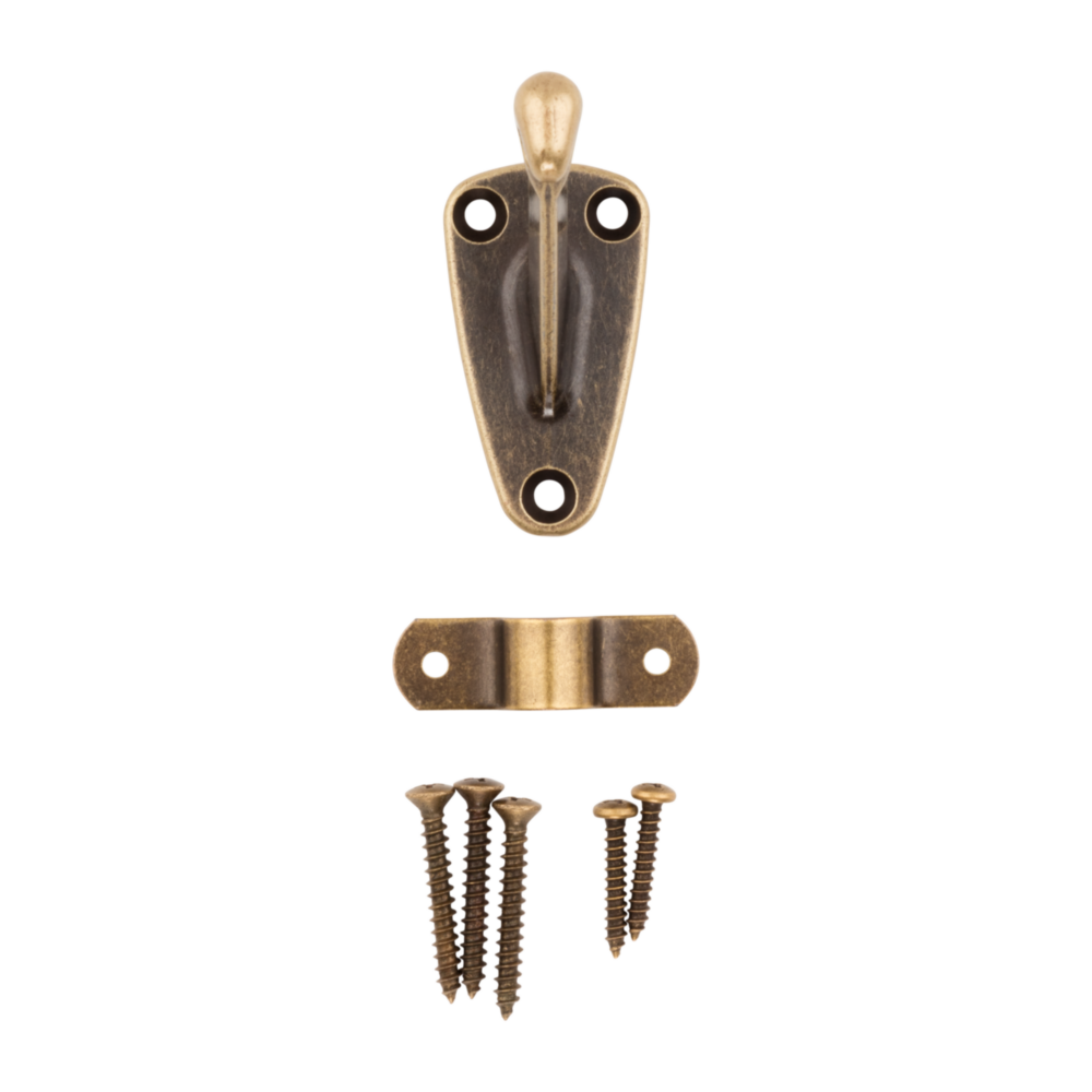 Antique brass zinc handrail bracket with steel strap and mounting screws for sturdy home improvement installation
