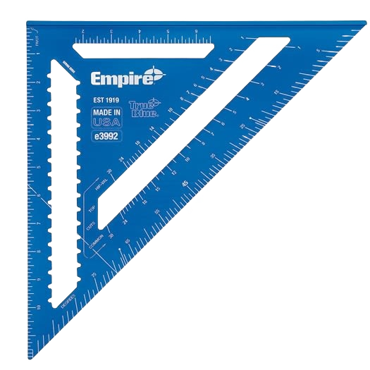 Blue Empire 12-inch rafter square with laser-etched markings for precise measurement in woodworking hand tools and measuring tools collections
