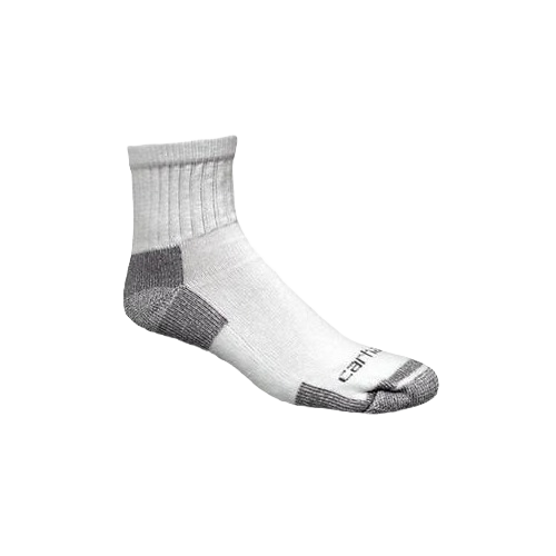 White cotton quarter sock with reinforced gray heel and toe designed for durable everyday wear and comfort