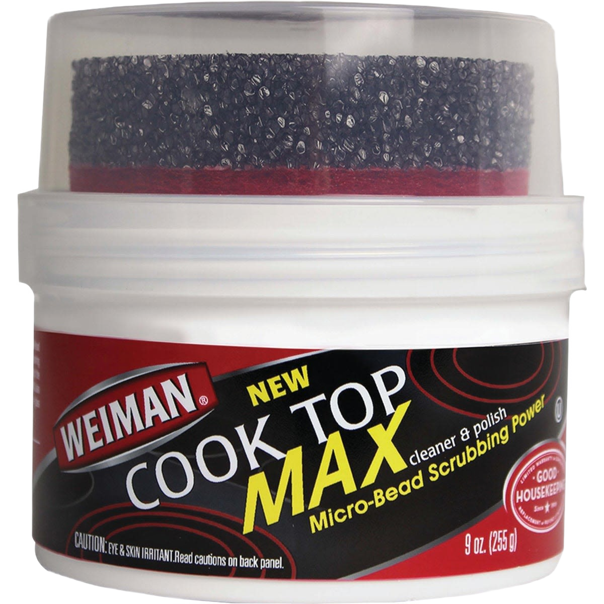 Container of Weiman Cook Top MAX cleaner and polish with micro-bead scrubbing power, part of cleaning supplies under $50 collection