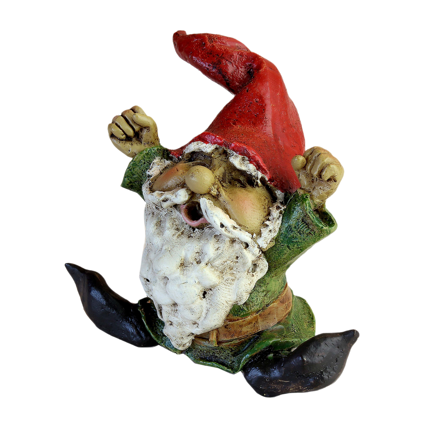 Cheerful sitting gnome figurine with red hat and green coat, ideal for outdoor decor and lawn & garden spaces under $50 collection