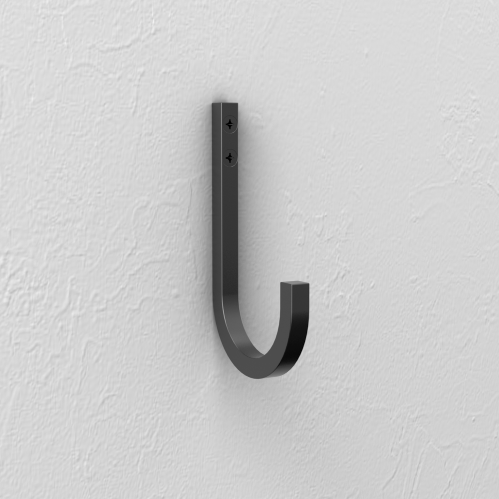 Matte black steel reed-style multipurpose hook with two mounting screws for storage and closet organization under $50