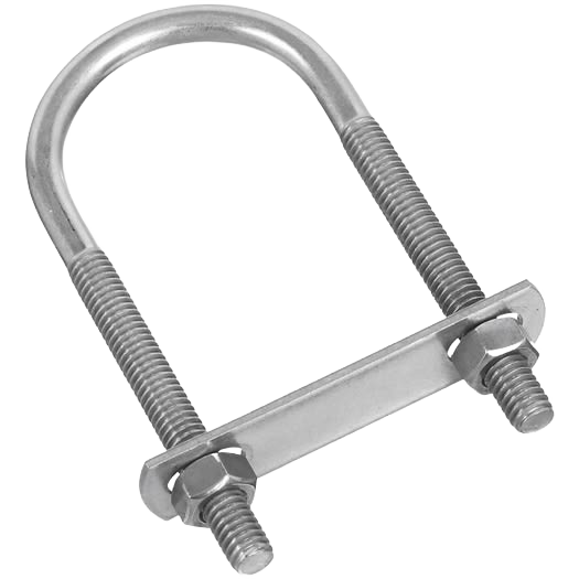 Stainless steel round U bolt with hex nuts and plate for hardware and fasteners in home improvement projects under $50.