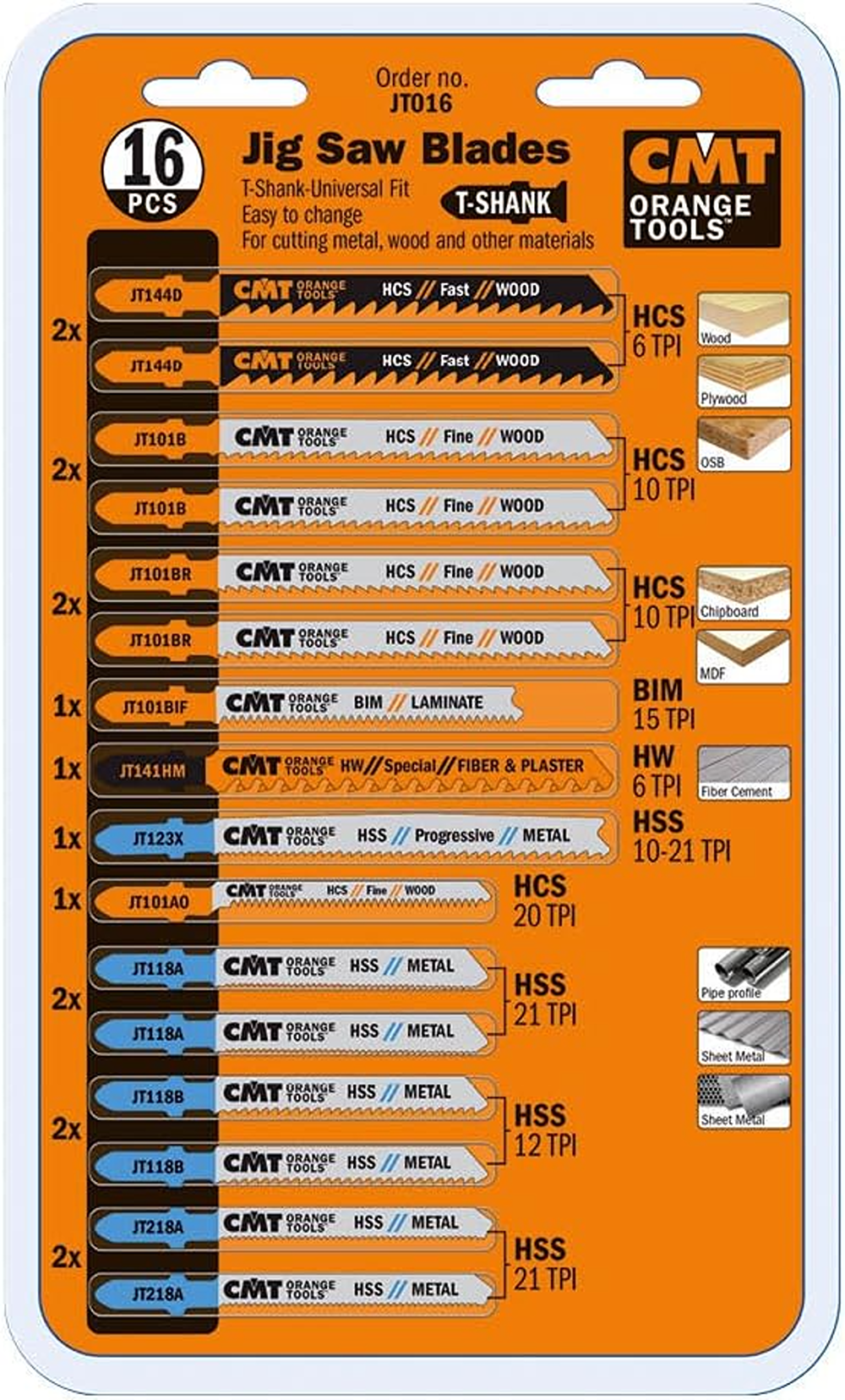 CMT Orange Tools 16-Pc. Jig Saw Blades Set