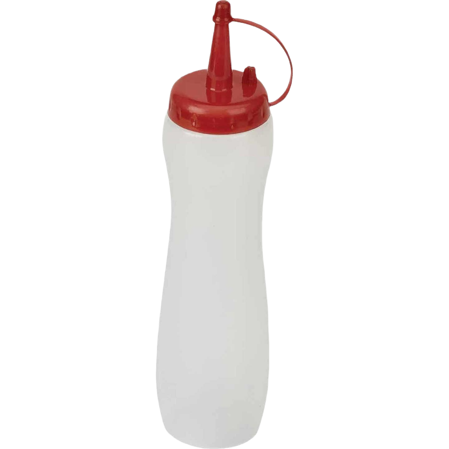 Clear plastic squeeze bottle dispenser with red nozzle cap for sauces and condiments in kitchen gadgets collection under $50