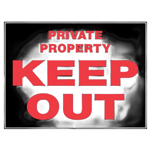 Black and red private property sign with bold lettering for home improvement and hardware displays under $50