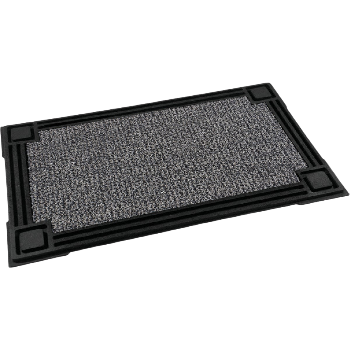 Rectangular outdoor doormat with dark rubber border and textured gray AstroTurf surface for Lawn & Garden use
