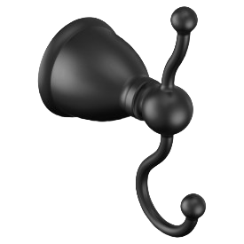 Matte black dual robe hook with curved design for convenient hanging in home improvement projects