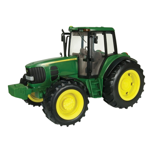 Green and yellow 1/16 scale farm tractor model with detailed tires and enclosed cab for tools and home improvement
