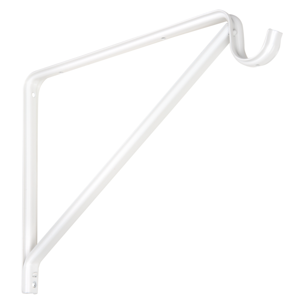 White metal shelf and rod bracket with angled support for closet rod installation in home improvement projects under $50