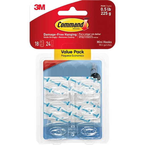 3M clear mini adhesive hooks in 18-pack for damage-free hanging in hardware and fasteners under $50 collections