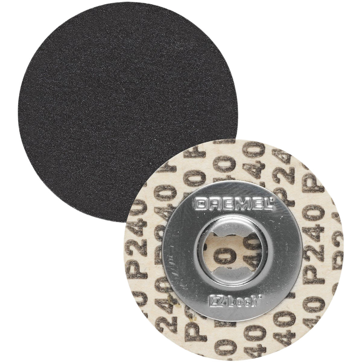 Two-sided 240-grit sanding discs with EZ-Lock attachment for power tools in home improvement tasks