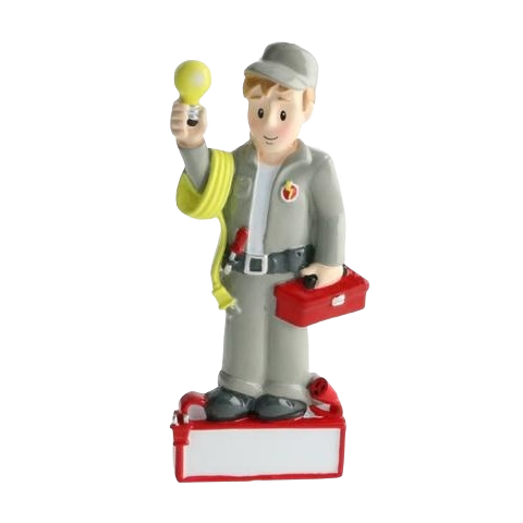 Personalized electrician figure holding a glowing light bulb and toolbox for Christmas Ornaments & Tree Decorations collection