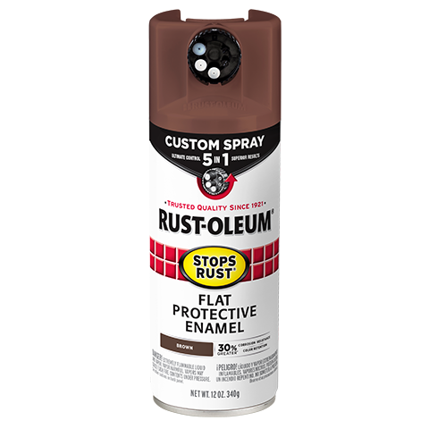 Rust-Oleum flat brown enamel spray can with 5-in-1 spray control for home improvement and paint supplies