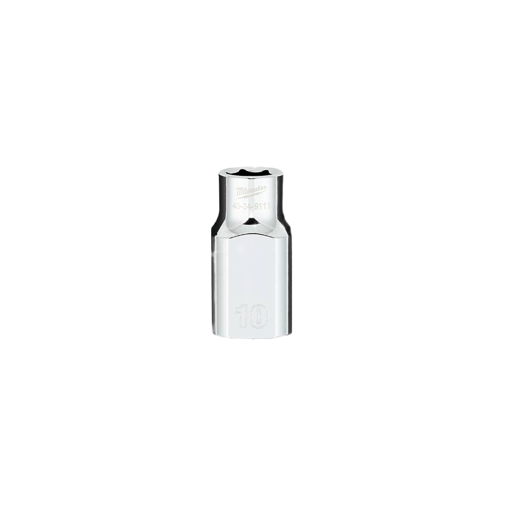 Chrome-plated 10mm standard socket with four flat sides designed for home improvement tool use