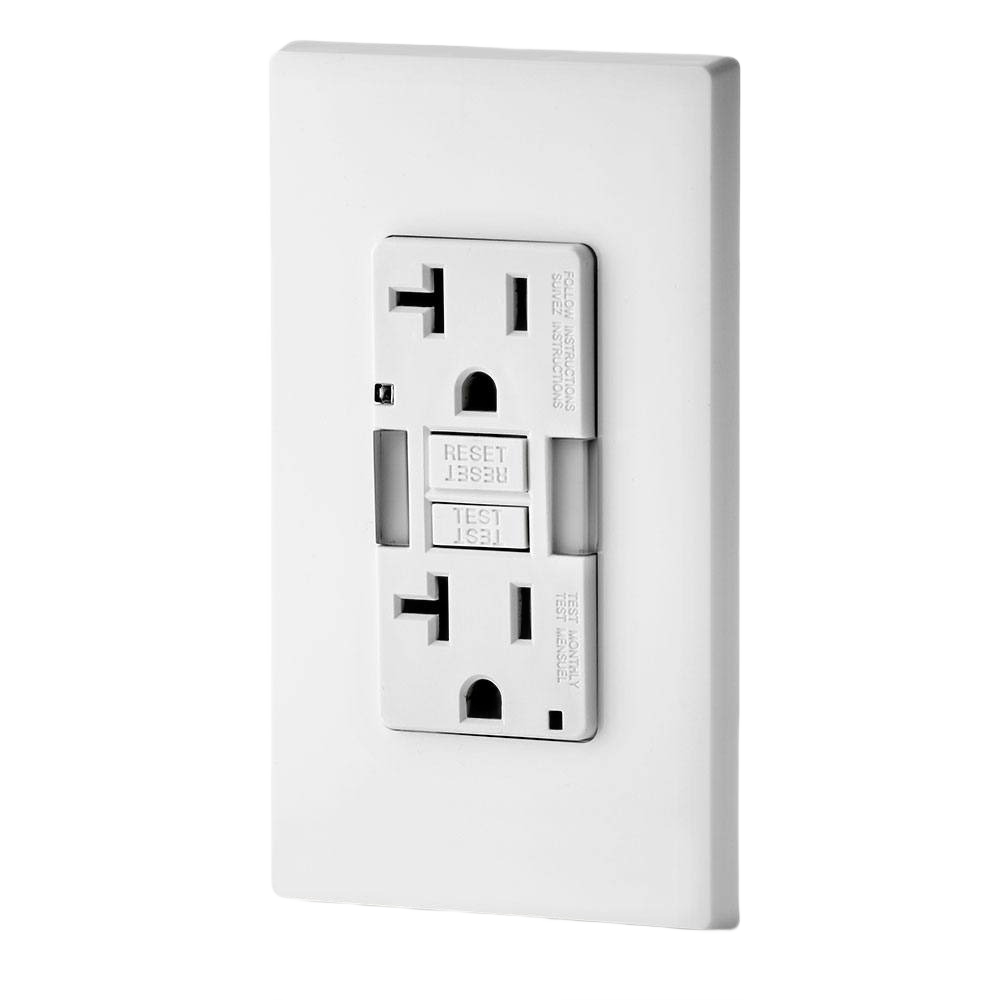 White slim-profile 125V GFCI outlet with reset and test buttons for Electrical and Home Improvement under $50