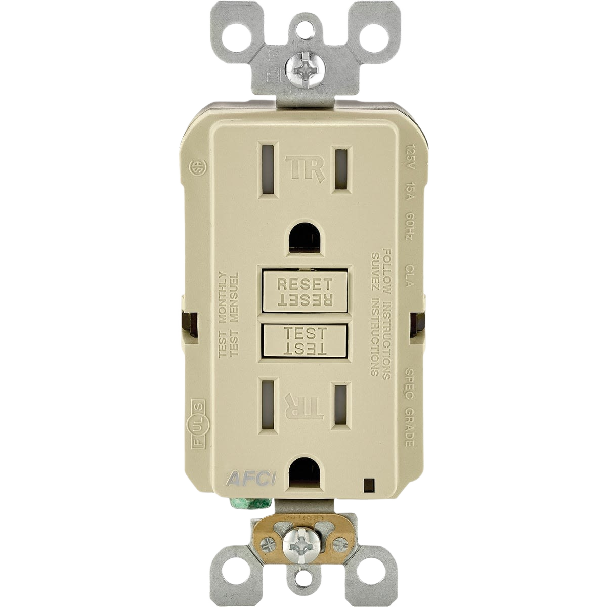 Ivory tamper-resistant electrical outlet with arc fault circuit interrupter for home improvement and electrical projects collections