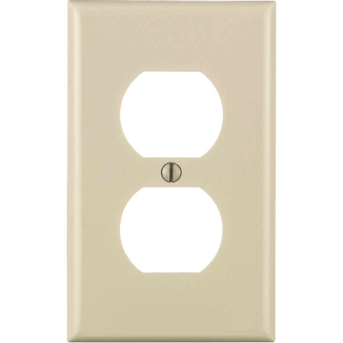 Light almond commercial-grade 1-gang outlet wall plate with single screw opening for home improvement projects