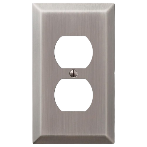 Antique nickel duplex wall plate with century-style beveled edges for home improvement and electrical upgrades