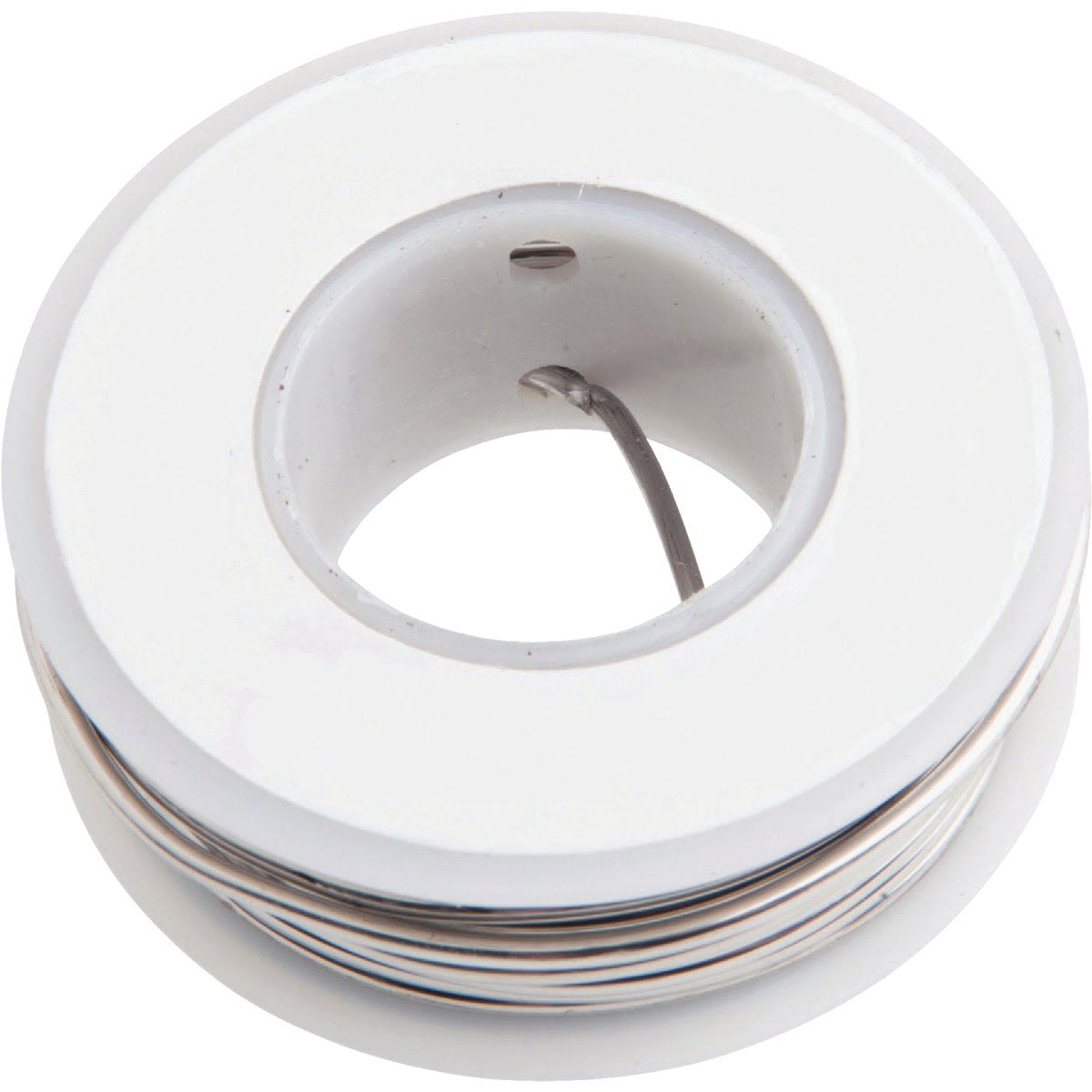 Roll of solid tin and lead solder wire wound on white plastic spool for home improvement and repairs