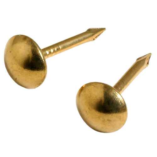 Two small round-headed brass furniture nails for decorative use in hardware and fasteners collections under $50