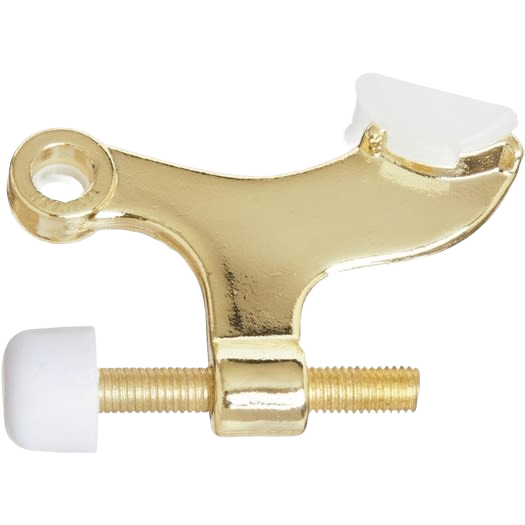 Brass hinge pin door stop with white rubber bumpers for protecting walls, in Door Accessories and Home Improvement collections