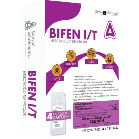 Box of Control Solutions Bifen I/T Concentrate insecticide with four one-ounce ampules for indoor and outdoor pest control