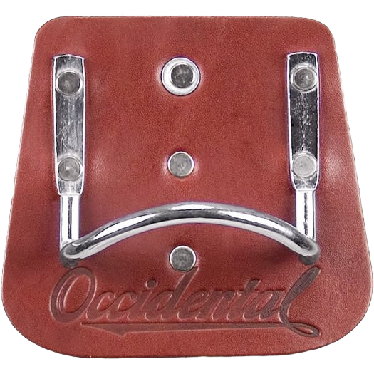Brown leather and steel clip-on hammer holder for workshop organization and tool storage under $50 collections
