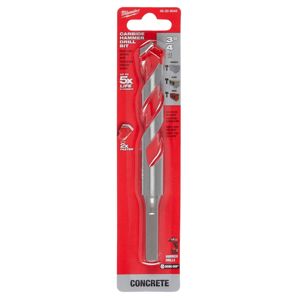 Milwaukee carbide-tipped hammer drill bit for concrete, brick, and block drilling in power tool accessories under $50 collections