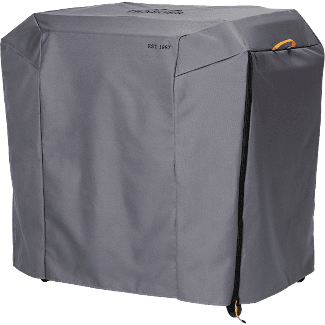 Durable gray outdoor grill cover with reinforced seams and adjustable fit for protection in home improvement projects