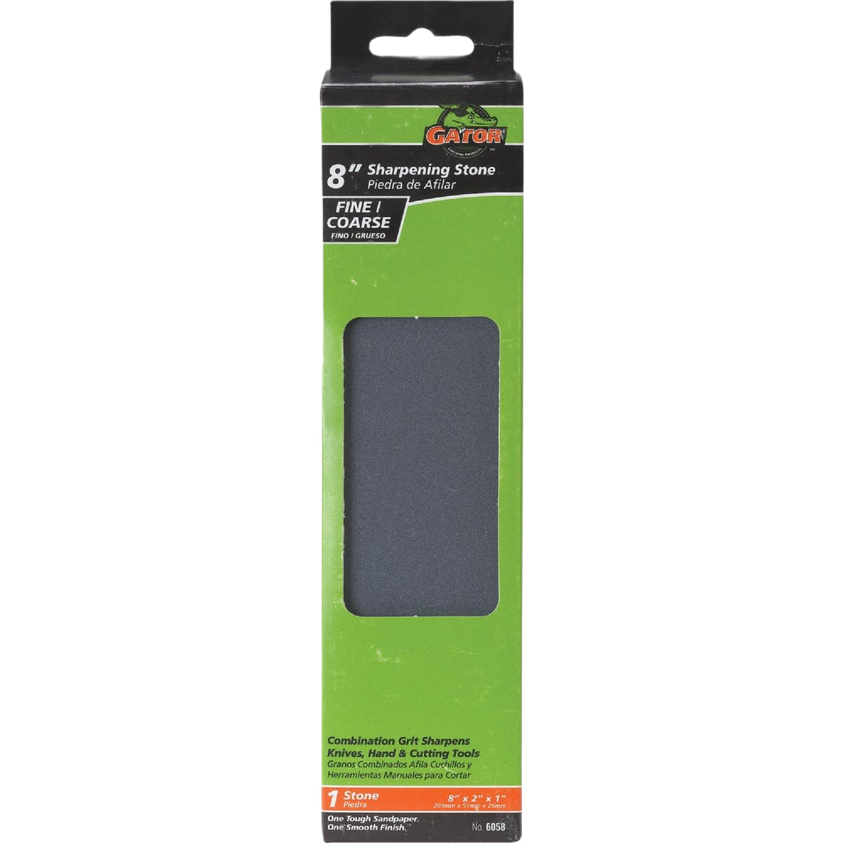 Green-packaged 8-inch sharpening stone with fine and coarse grit for home improvement and tool maintenance tasks
