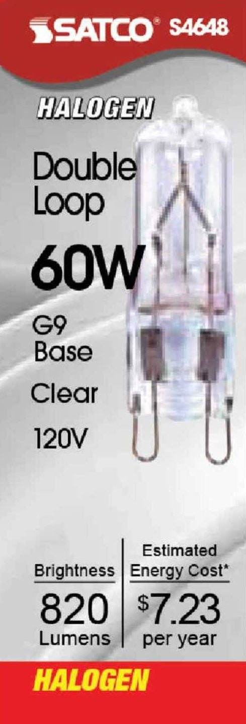 Clear halogen 60 watt double loop bulb with G9 base for lighting in home improvement and electrical projects