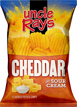 Bag of Uncle Ray's cheddar and sour cream flavored ridged potato chips from Chips & Snacks and Food & Beverage collections