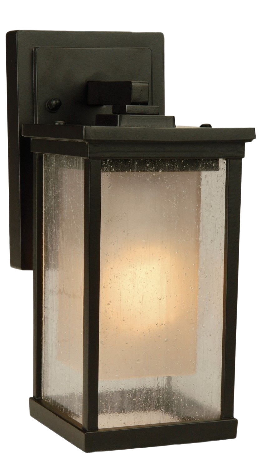 Outdoor wall light in oil rubbed bronze finish with seeded glass designed for outdoor living and wall lighting collections