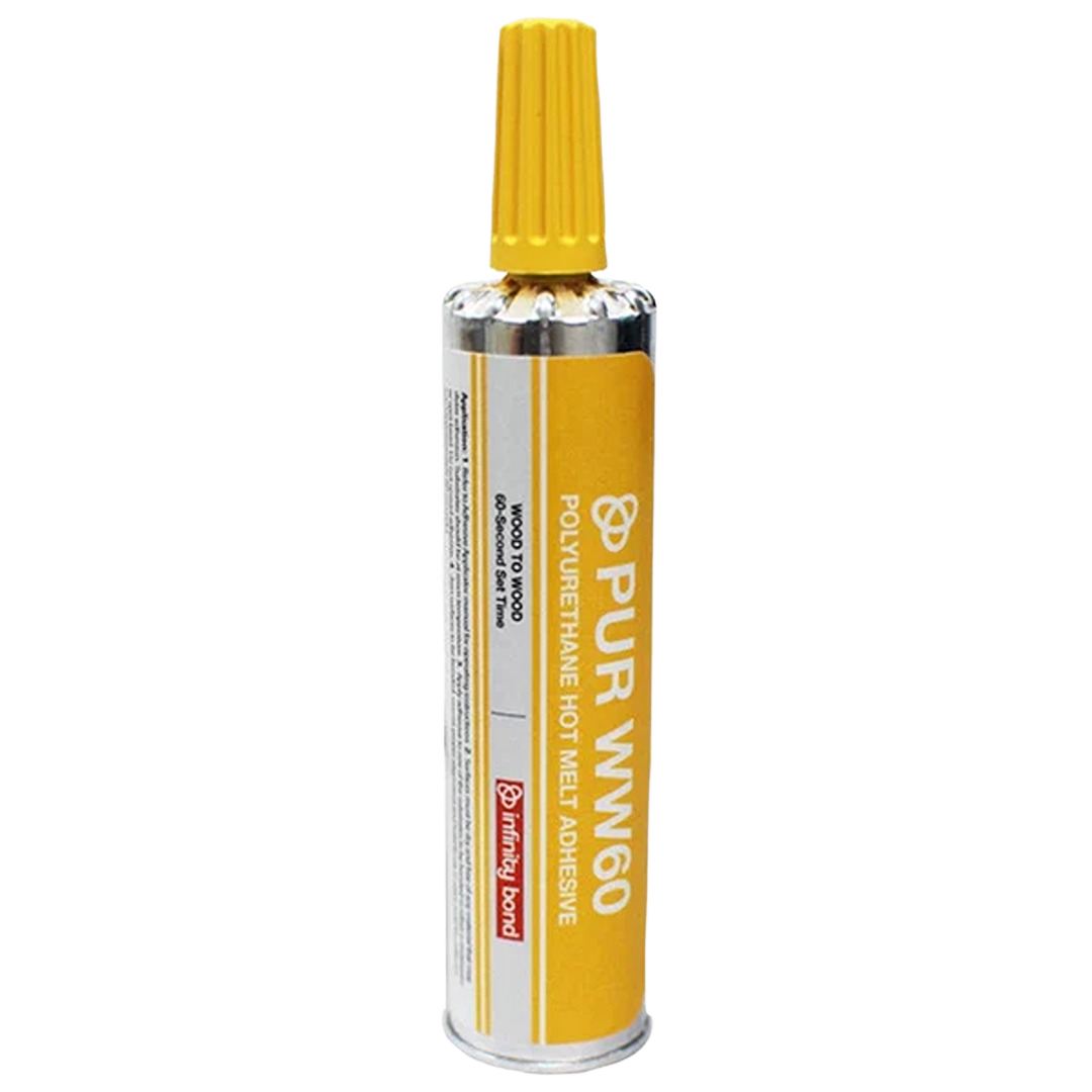 Polyurethane hot melt adhesive cartridge with yellow cap for wood bonding in paint and home improvement supplies collections