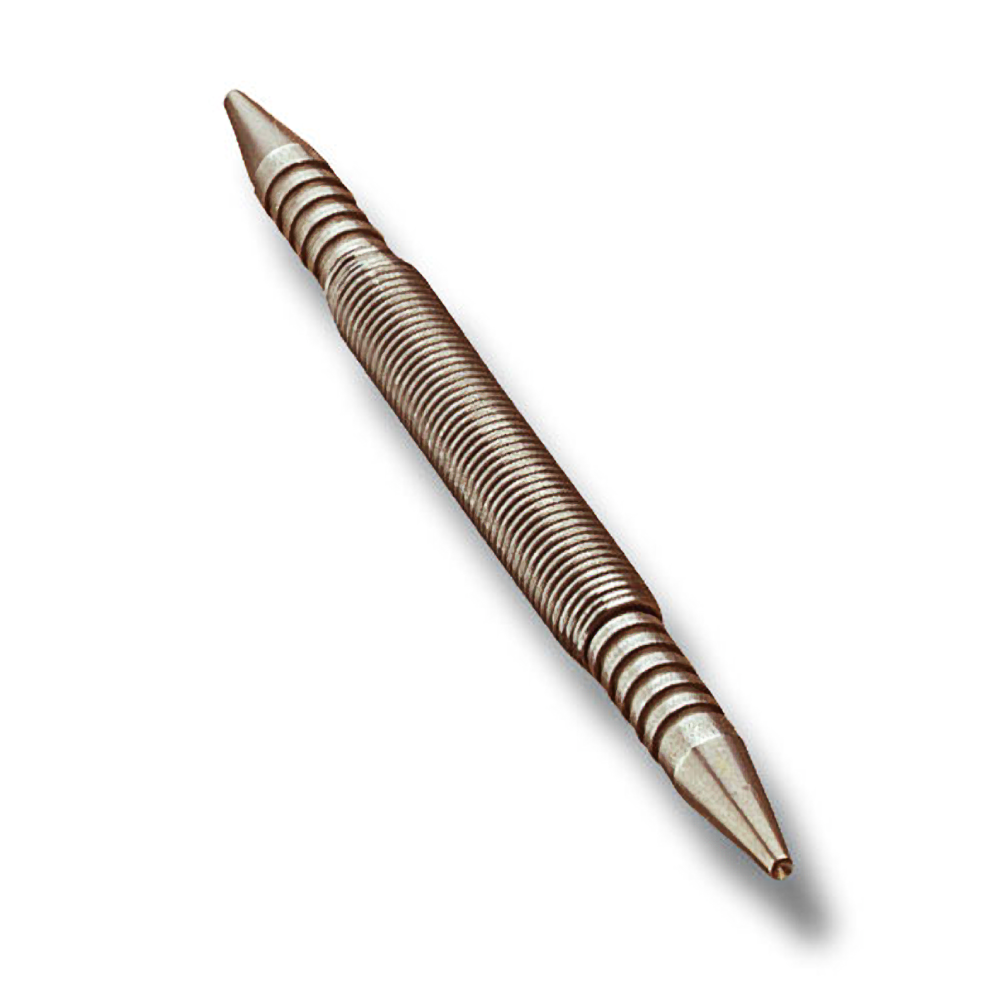 Double-ended metal nail set tool with grooved grip for precise driving in home improvement tasks
