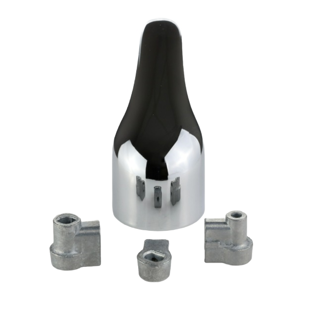 Chrome single-handle replacement knob with metal adapters for shower and tub repair in plumbing parts collection