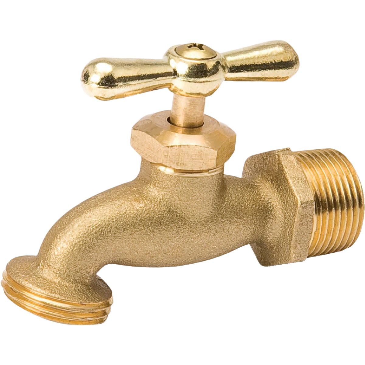 Standard brass hose bibb with threaded fittings and wing handle for outdoor water use in home improvement projects