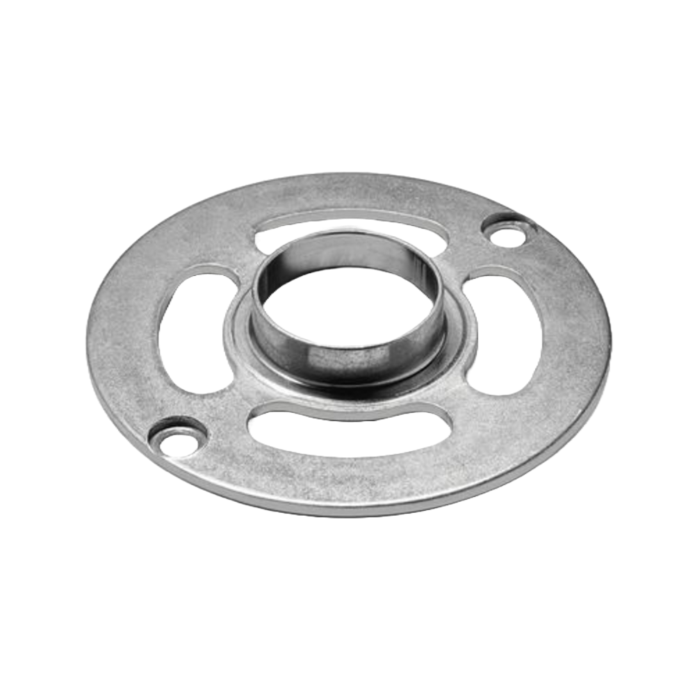Round metal template guide plate with central ring and multiple slots for woodworking tool accessories collections
