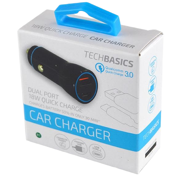 Compact dual port car charger with Qualcomm Quick Charge 3.0 technology for fast charging on the go